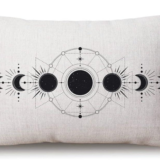 Moon Phases Pillow Cover 12" x 20" Lumbar Pillow Covers Home Decorative Cotton Linen Cushion Case for Sofa Couch Housewarming Family Room Décor