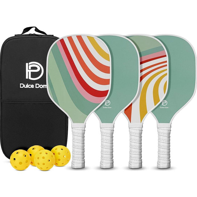 DULCE DOM Pickleball Paddles, USAPA Approved Fiberglass Pickleball Set of 2/4 with Pickleball Paddles, 4 Pickleball Balls and Pickleball Bag, Pickleball Rackets Gifts for Beginners & Pros
