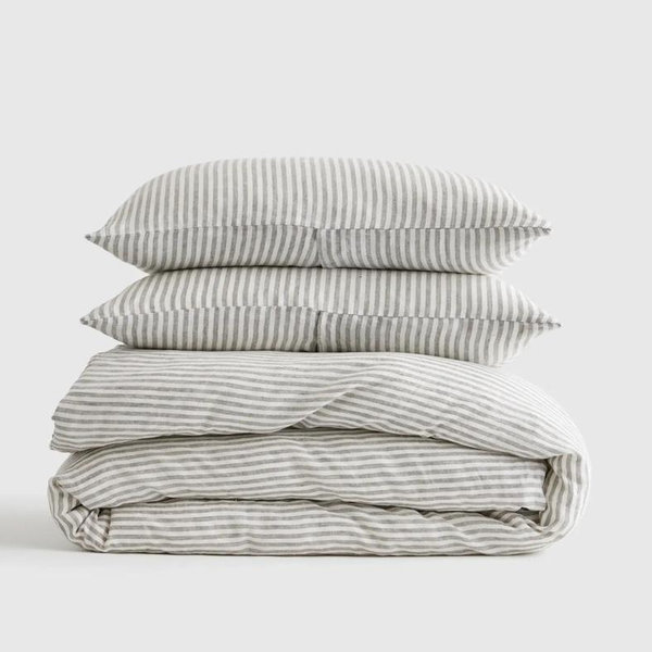 Linen Duvet Cover Set | Mist/White Stripe