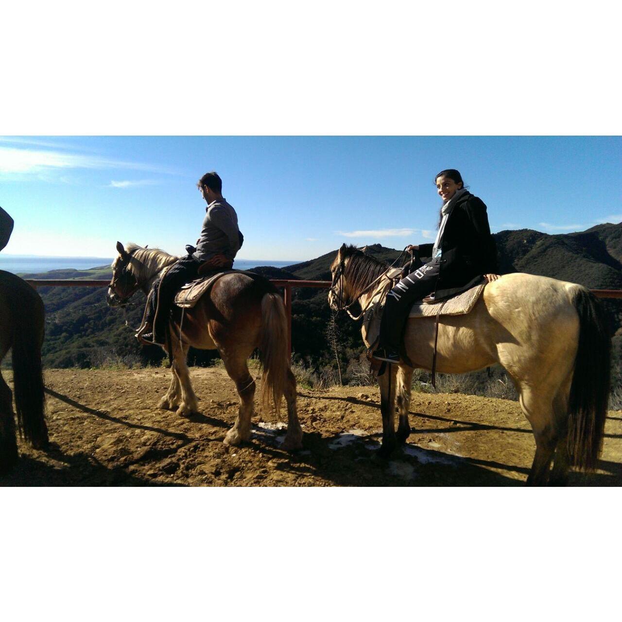 Amy and I riding on Buckeye and Goldie in Santa Barbara. Yeehaa