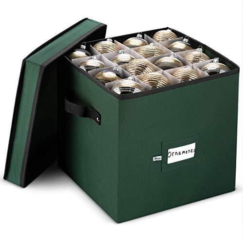 Premium Christmas Ornament storage Box with Lid - 3-inch Compartment, Storage Container Keeps 64 Holiday Ornaments and Xmas Decorations Accessories - Tear Proof 600D Oxford Fabric
