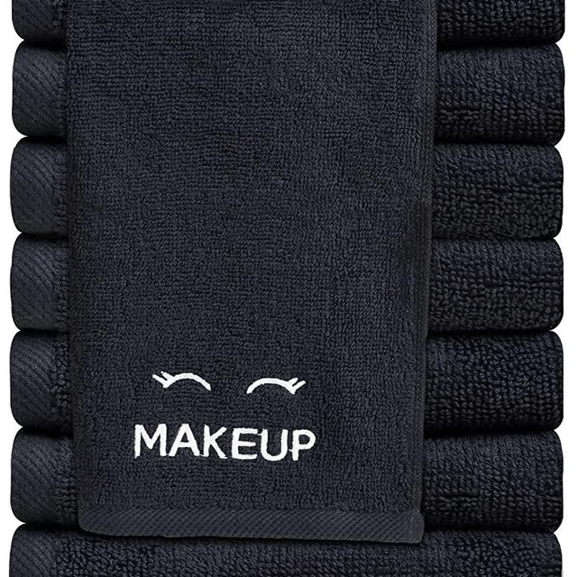 [12 Pack] Bleach Safe Black Makeup Towels | Luxury Ultra Soft Cotton Face Washcloths Make up Removal