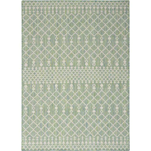 Nourison Positano Moroccan Trellis Flatweave Low Pile Indoor Outdoor Area Rug Blue Green 4' x 6'