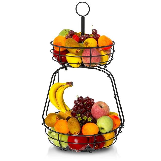 Fruit Basket for Kitchen, 2 Tie Countertop Fruit Bowl Vegetable Baskets, Detachable Metal Wire Organizer Storage Basket for Bread Snack Veggies Produce, Home Storage and Decor, Large Capacity