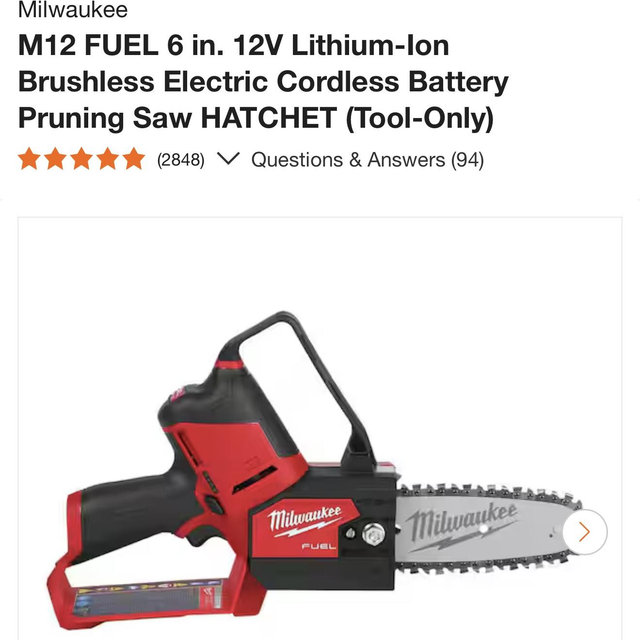 Milwaukee M12 FUEL 6 in. 12V Lithium-Ion Brushless Electric Cordless Battery Pruning Saw HATCHET (Tool-Only) 2527-20