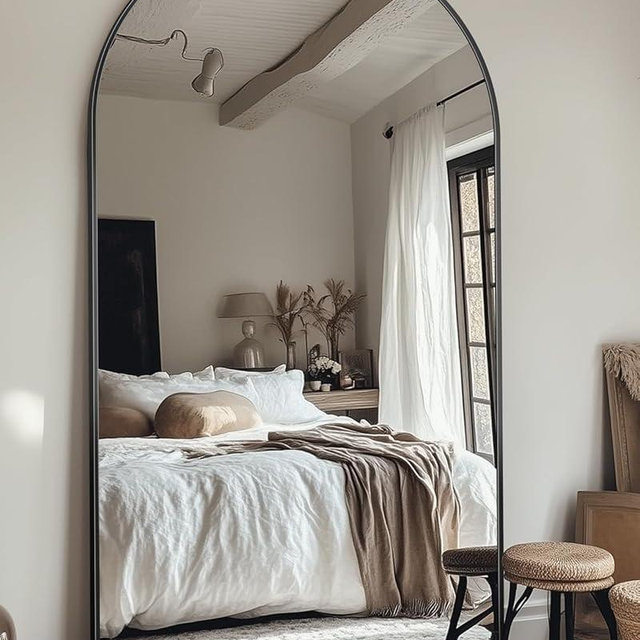 LadyNow Full Length Mirror, 81"x41" Oversized Arched Floor Mirror Freestanding, Full Body Mirror Floor Standing Mirror with Stand, Hanging Mounted Mirror for Bedroom Living Room, Black, Arched Style