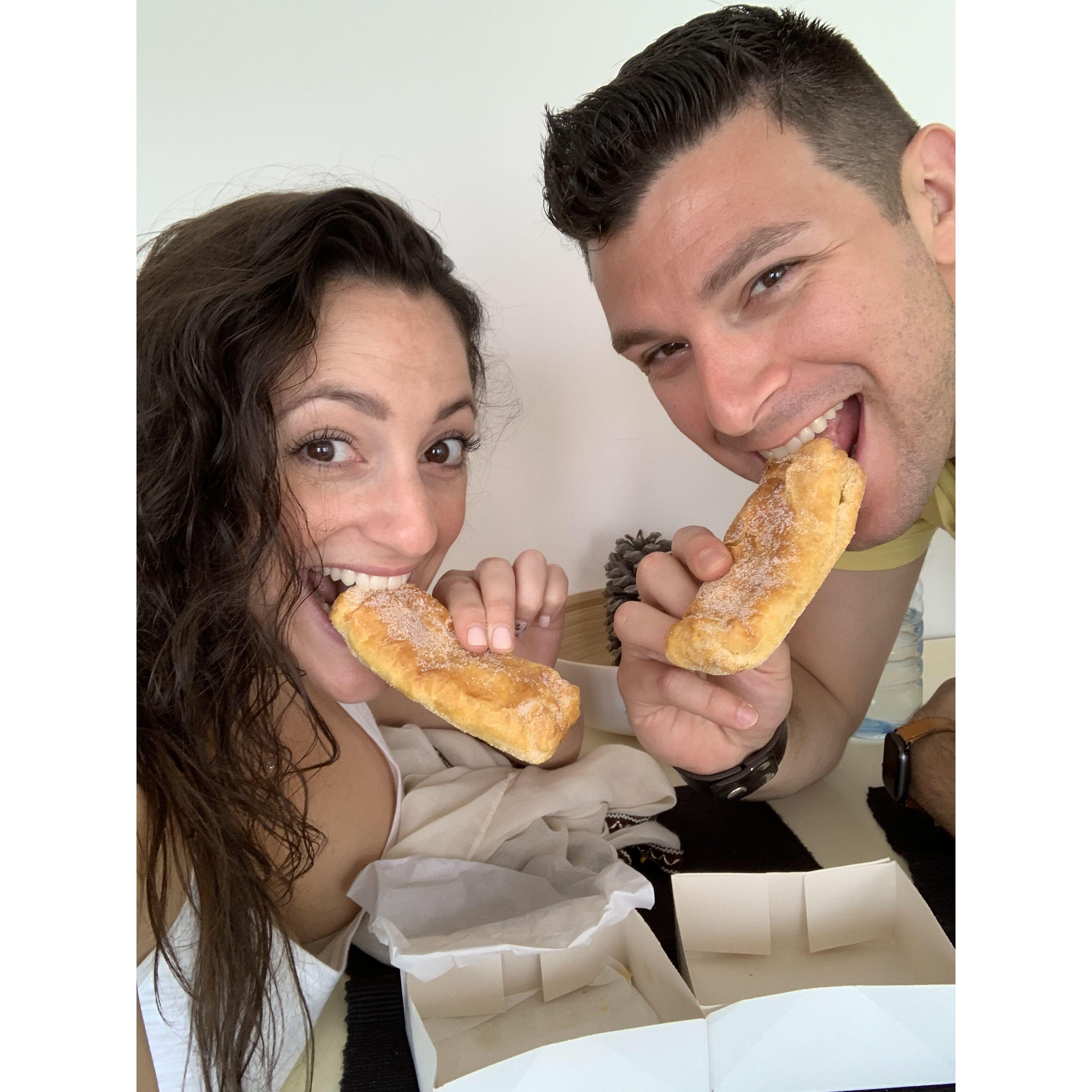 Enjoying delicious pastries in Lisboa, Portugal