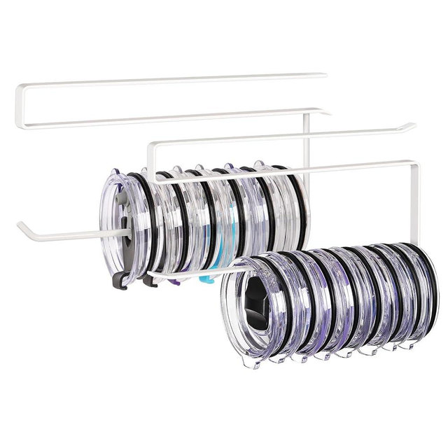 2 Pack Tumbler Lid Organizer, Horizontal Tumbler Lid Storage Hook Up to 20 Lids, Space Saving Cup Lid Holder Under Cabinet Tumbler Lid Hook for Kitchen Organizer, Paper Towel Hanger(Round&Flat, White)