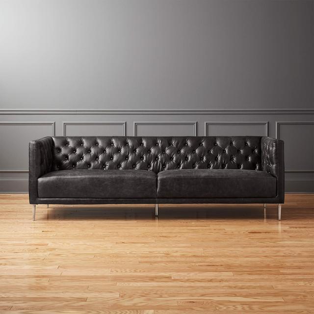 Savile Black Leather Tufted Sofa