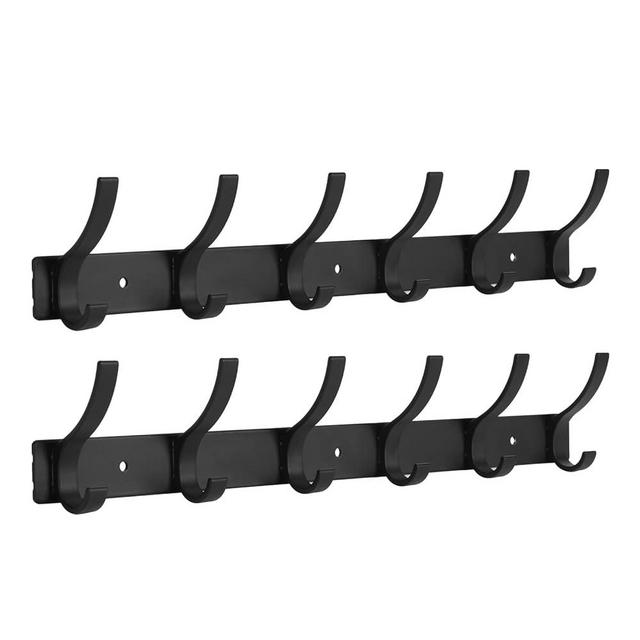 Optish 2 Pack Coat Rack Wall Mount, Entryway Coat Hooks Wall Mounted, Heavy Duty Coat Hanger Towel Rack with 12 Hooks to Hang Hat, Coat, Towel and Purse