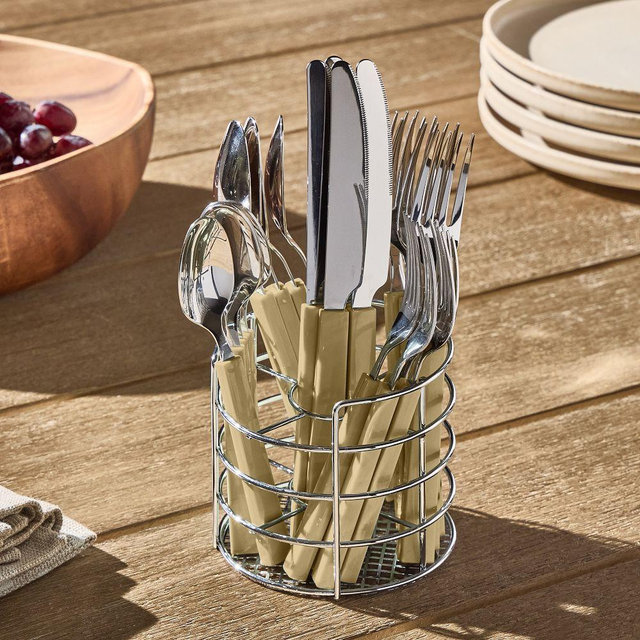 Resin Flatware and Caddy, Natural, 20 pc