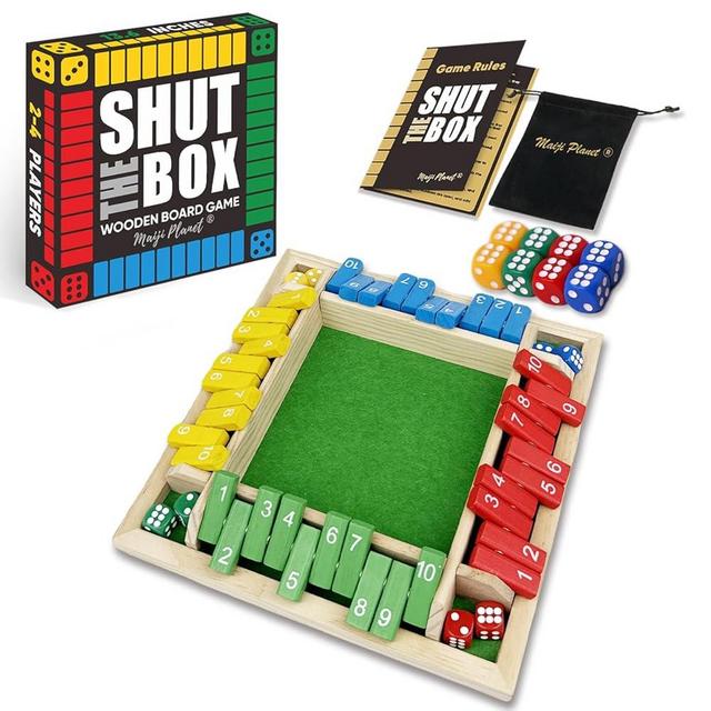 Classic Original Shut The Box Game, Math Dice Board Game for Family Night Classroom Travel, Wooden Table for Group Kid Adult Senior, Camp Party Bar, Easy Quick and Fun, 2-4 Players