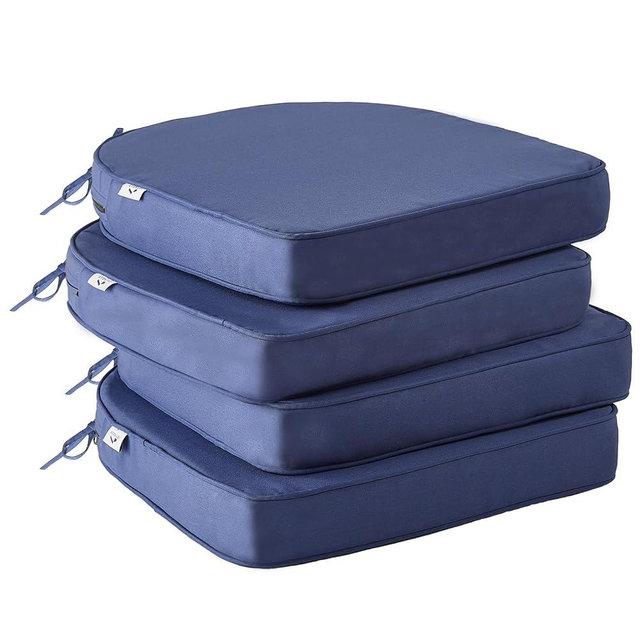 IPYNBAP Outdoor Chair Cushions Set of 4, Waterproof Outdoor Seat Cushions for Patio Furniture, Patio Chair Cushion with Handle and Ties, Round Out Door Chair Pads,19" x 19" x 3", Navy Blue