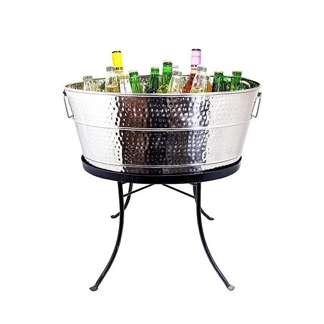 BREKX Aspen Hammered Galvanized Beverage Tub with Stand (Silver)