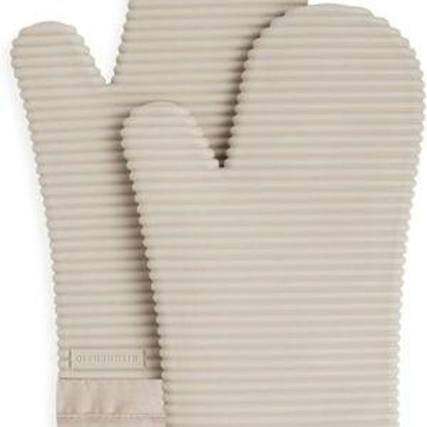 KITCHENAID Ribbed Soft Silicone Oven Mitt 2-Pack Set, 7.5"x13", Milkshake
