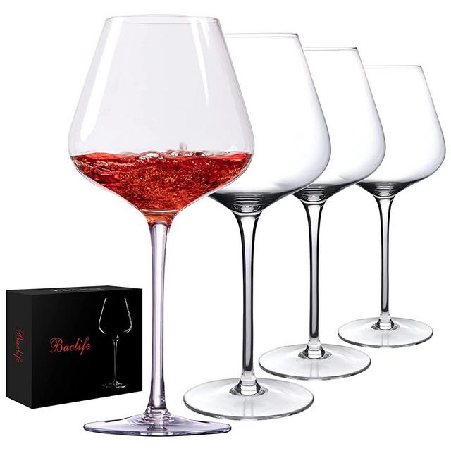Hand Blown Red Wine Glasses Set of 4 – 23 oz Burgundy Wine Glasses With Long Stem – Lead-Free Premium Crystal Wine Glass – Unique Gift for Wedding, Anniversary, Christmas – Clear