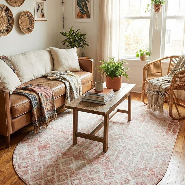 Rugs.com - Bohemian Trellis Rug – 5' 3 x 8' Oval Dusty Rose Easy-Clean Rug Ideal for Living Rooms, Bedrooms, and Home Offices