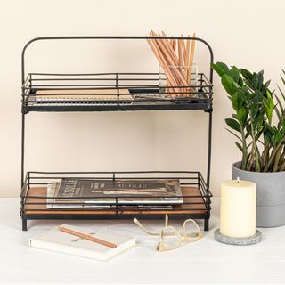 Acacia Wood & Metal 2-Tier Stand
