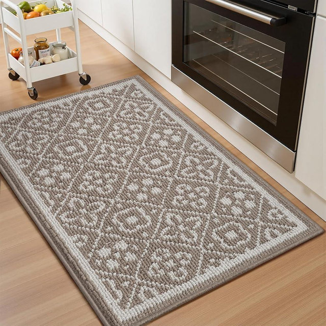 AMOAMI Kitchen Mats for Floor, 20"x47" Absorbent Kitchen Rugs Non Slip Washable Kitchen Mat, Durable Polypropylene Kitchen Runner Rug TPR Backed, Floral Kitchen Floor Mat Front of Sink Beige