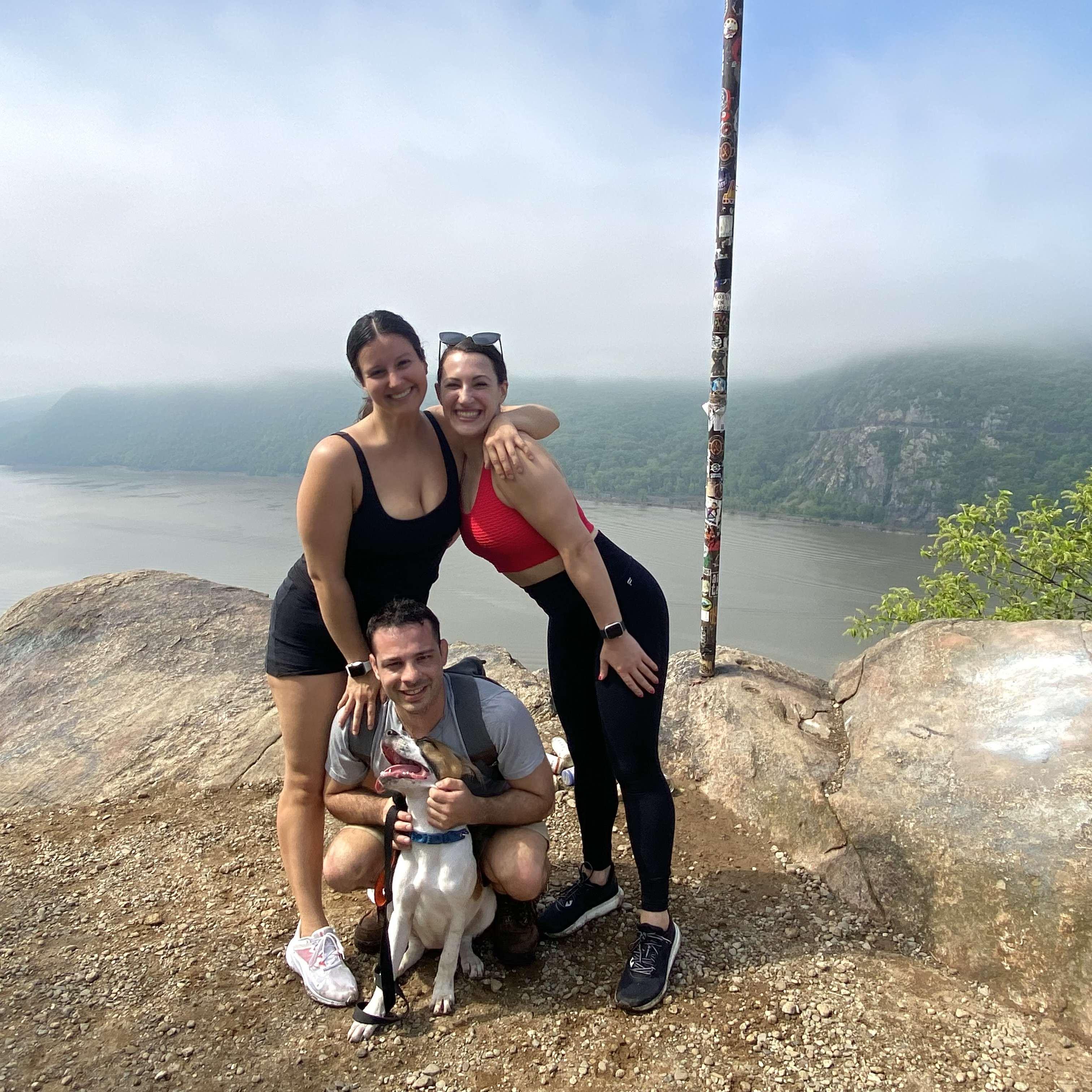 Kat, Joe, Meadow, and Kat's Best friend and MOH, Eileen after hiking to the top of Breakneck Ridge! Fun Fact: Breakneck ridge is ranked the most difficult hike in Hudson Valley.