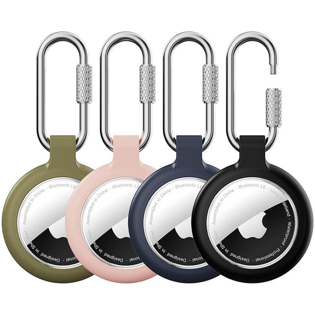 Waterproof Holder for AirTag Keychain-4Pack（Professional Carabiner） for Apple Air Tag 1st & 2nd Case,Anti-Scratch Protective Cover for Air Tags, air tagholder for Kids, Luggage, Keys, Bags - 4Colors