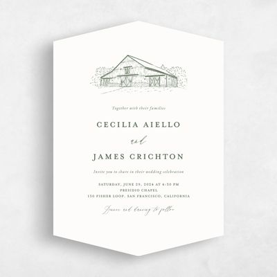 Green Diamond Wedding Invitation - Millbrook Portrait