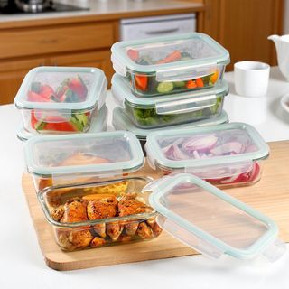 16-Piece Rectangular Glass Storage Container Set with Silicone Lid
