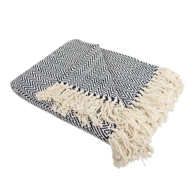 DII Rustic Farmhouse Cotton Chevron Blanket Throw with Fringe For Chair, Couch, Picnic, Camping, Beach, & Everyday Use , 50 x 60" - Mini Chevron Nautical Blue