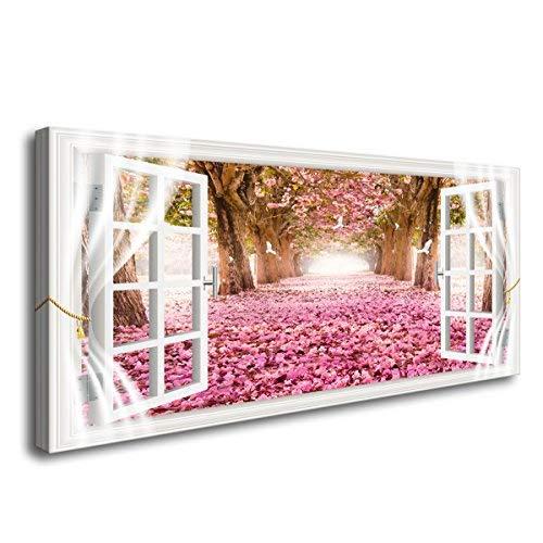 Cao Gen Decor Art-AH40150 Wall Art Trees and Pink Rose Paintings Printed Pictures Stretched and Framed Canvas Paintings Ready to Hang for Home Decorations Wall Decor