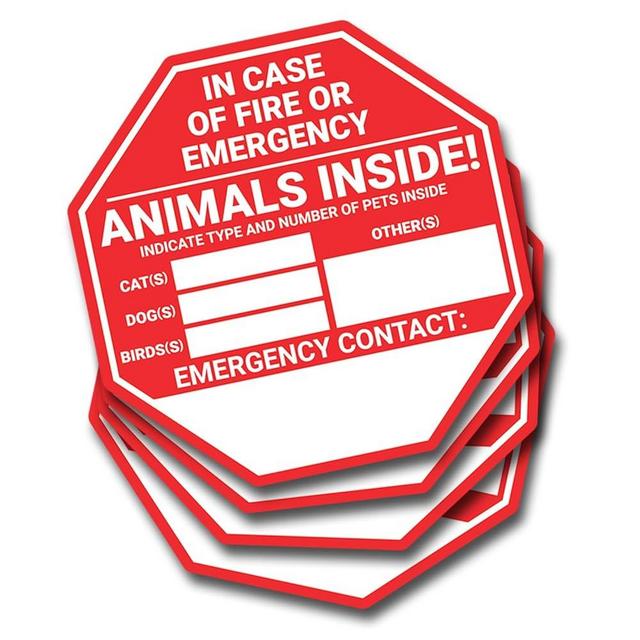 Pet Rescue Sticker Fire Safety - 4 Pack of Window Door Stickers - Save Our Pets Emergency Pet Window Decal - Dog Cat Pet - 3 Animal Rescue Designs to Choose from - 5 Inch Decals (Emergency Stop Sign)
