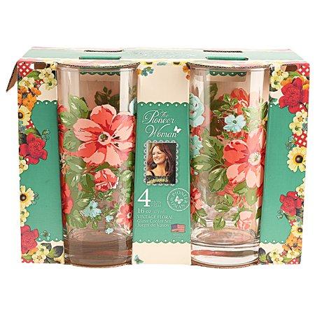 The Pioneer Woman Vintage Floral Glass Cooler Set, 4 Pack
