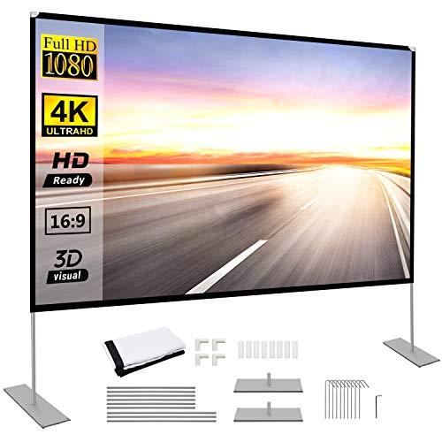 Projector Screen with Stand 100 inch Portable Projection Screen 16:9 4K HD Rear Front Projections Movies Screen for Indoor Outdoor Home Theater Backyard Cinema Trave