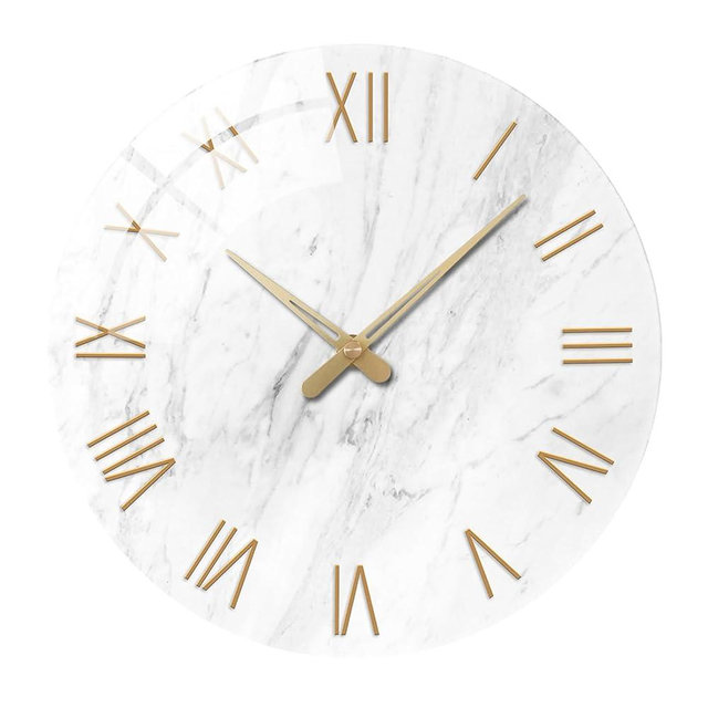 White Small Wall Clocks Battery Operated Marble Analog Clock for Bedroom 12 Inch Round Silent Wall Clock Modern