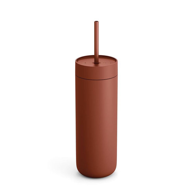 Fellow 20 oz Carter Cold Water Bottle for Water, Iced Tea, Coffee, Smoothies, Iced Coffee & more - Stainless Steel Vacuum-Insulated Iced Coffee tumbler with Spill Resistant lid and straw - Sienna