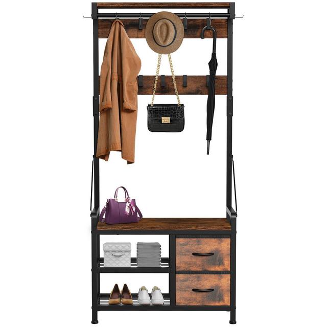 Oktavia 31.5'' Wide Steel Hall Tree with Bench and Shoe Storage