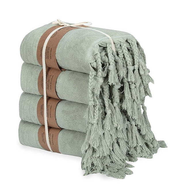 Sand Cloud Turkish Bath Towels Bundle for Bathroom, Set of 4 (Daze, Sage) - Large Size - 100% Certified Organic Cotton Yarn is Lightweight, Soft & Absorbent - Premium Bath Towels Dry Faster