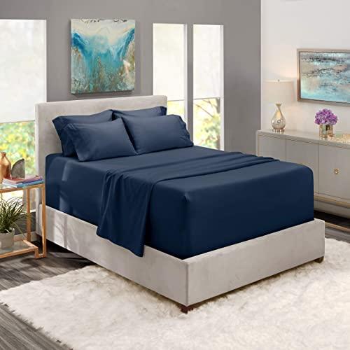 Nestl Extra Deep Pocket King Size Sheets – 6 Piece Deep Pocket King Size Sheets Navy – Hotel Deep Bed Sheets - Deep King Size Fitted Sheet Set Super Deep Sheets fits 18 Inch to 24 Inches Mattress 6 PC