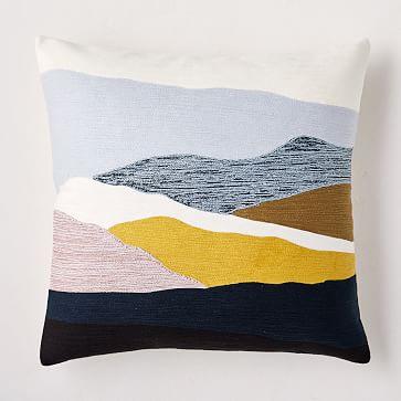 Crewel Landscape Pillow Cover, Silver Mist (West Elm)