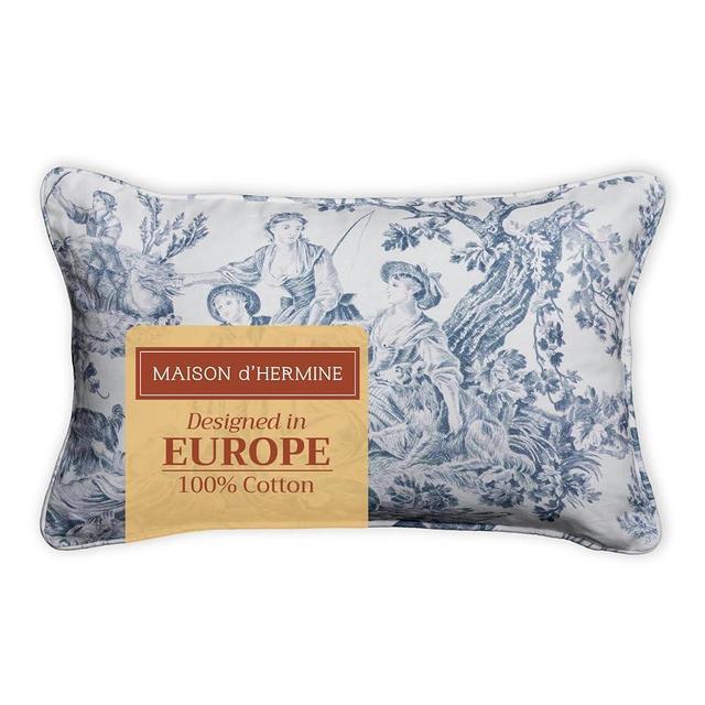 Maison d' Hermine Decorative Pillow Covers 12x20 Inch Rectangle 100% Cotton Throw Pillow Covers with Invisible Zipper for Living Room Couch, Chair, Sofas, Bedroom, Home (The Miller - Blue (White))