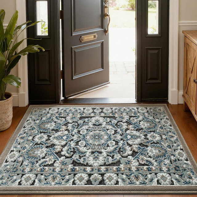 LUMI Indoor Door Mat for Entrance 26x46, Luxury Traditional Front Doormat with Non-Slip Latex Rubber Backing, Soft, Dirt Trapper, Washable Mats for Inside Entryway, Patio, Flower Dance