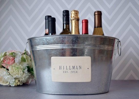 (Etsy) Large Champagne Tub: Silver "Bednar Est. 2020"