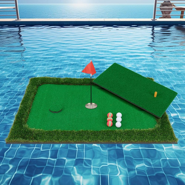 ULTIMATE Floating Golf Green for Pool, Floating Chipping Green Mat w/Hitting Mat, Golf Balls, Flag and Tee for Golf Practice, Golf Putting Mat for Golf Game (Rectangular, 47" x 35.5")