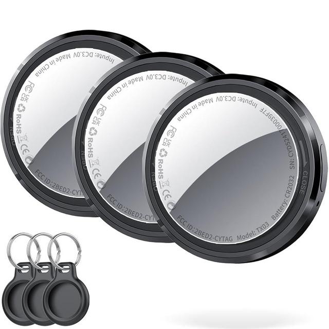 QCOQ Air Tags, Bluetooth Trackers Work with Apple Find My (iOS Only), Smart Tag with Protective Case/Keychain, Item Finders for Luggage/Key/Suitcases/Backpack, Replaceable Battery, IP68 Waterproof