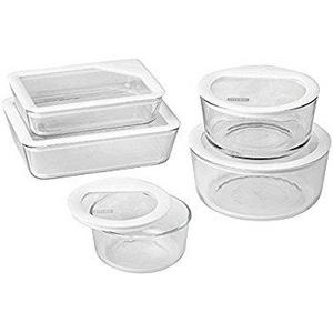 Pyrex 10 Piece Ultimate Food Storage Set, White/Clear
