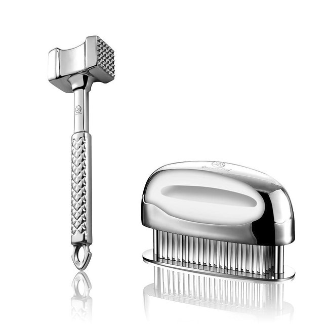 Meat Lover Combo - Premium Classic Meat Hammer + Meat Tenderizer Tool Ultra Sharp Needle Blades - BBQ Accessories - 5 Year Unconditional Warranty