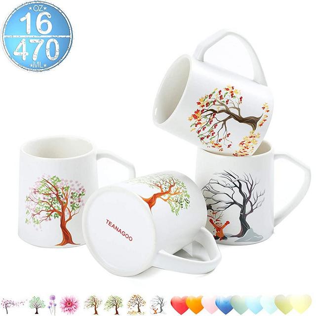 TEANAGOO MS025-2 Porcelain Mugs - 16 Ounce, Seasons, for Coffee, Tea, Cocoa, Set of 4,