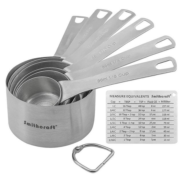 Smithcraft 18/8 Stainless Steel Measuring Cups Set ot 8pcs : 6 Measuring Cups+1 Measuring Card+1 Locking Ring