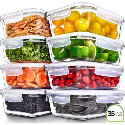 Prep Naturals Glass Meal Prep Containers - Food Prep Containers with Lids Meal Prep - Food Storage Containers Airtight - Lunch Containers Portion Control Containers Bpa-Free (8 Pack,35 Ounce)