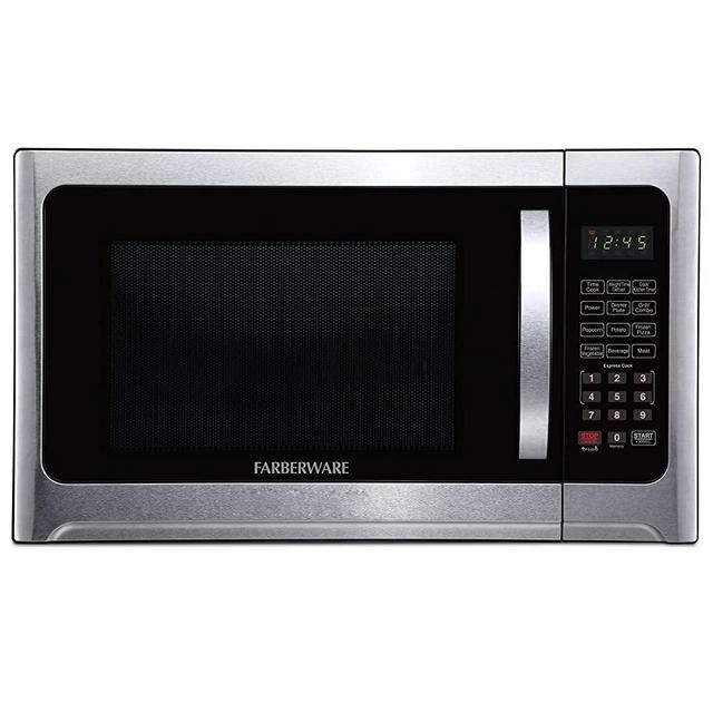 Farberware Countertop Microwave Oven 1.2 Cu. Ft. 1100 Watt with LED Lighting, Child Lock, Easy Clean Grey Interior, Stainless Steel