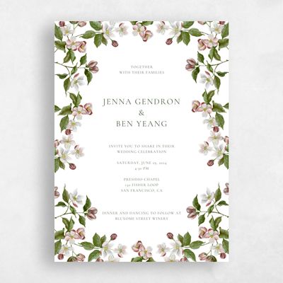White Floral Wedding Invitation - Malyly Portrait